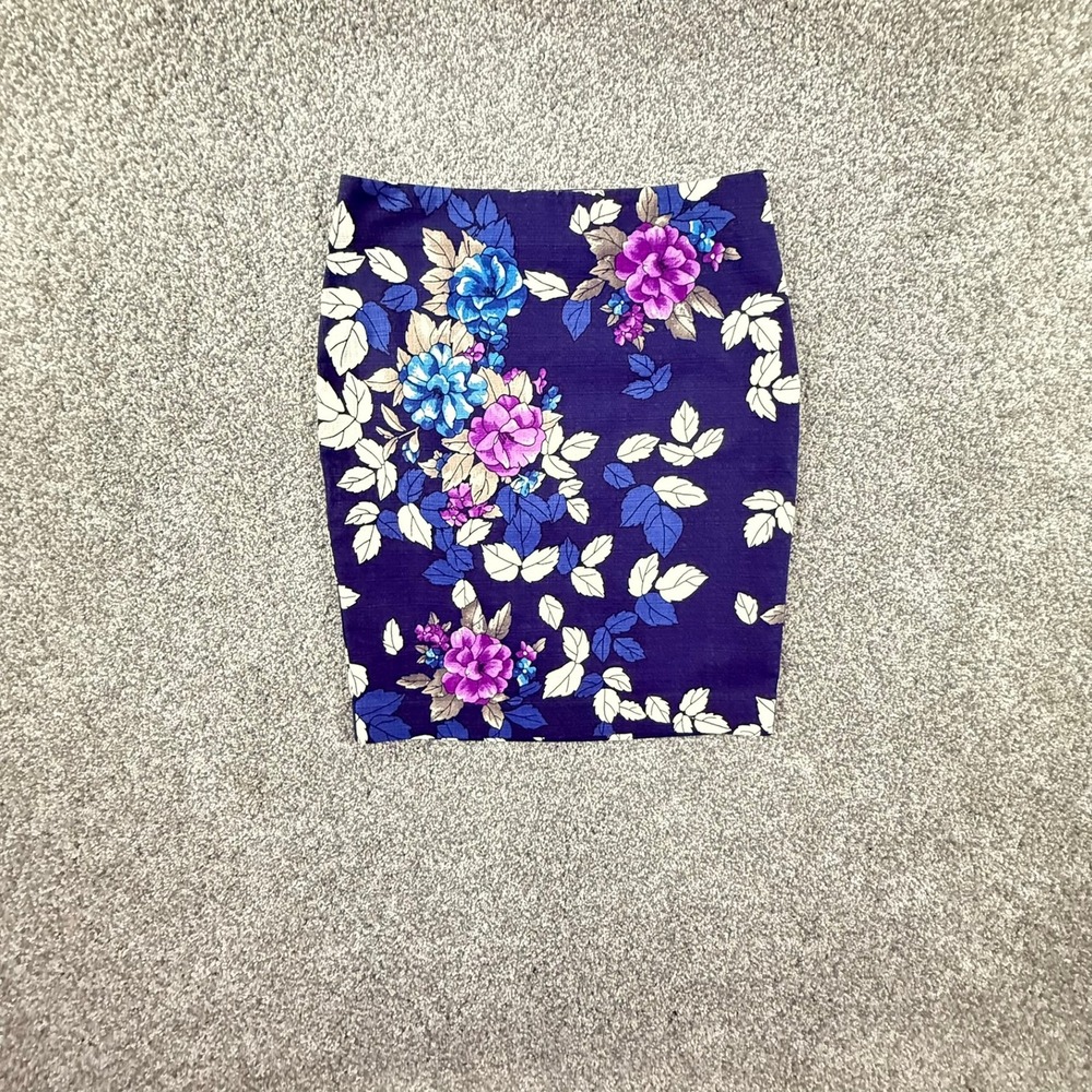 Ann Taylor Petite Floral Pencil Skirt Navy Blue Purple Size 8P Cotton Blend